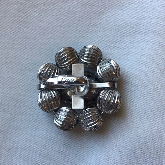 Vintage Coro Silver Tone Blue Rhinestone Clip On Earrings - Picture 8 of 8